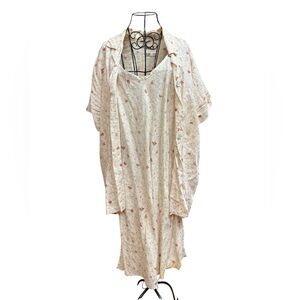 FLAX Cream Linen Dress Set with Pink & Pale Blue Floral Accents Large